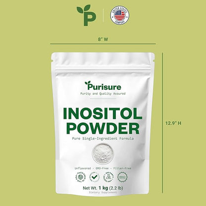 Purisure Inositol Powder, 1 kg, Fertility, Hormonal Balance and Ovarian Support, Pure Inositol Powder, Inositol Supplement to Support Energy and Brain Wellness, Vegan, Non-GMO, 2000 Servings