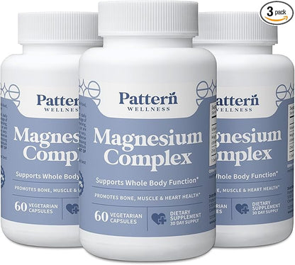 Pattern Wellness Magnesium Complex – Supports Muscle, Bone & Relaxation Health – with Zinc & Vitamin D – Daily Support Formula – 180 Vegan Capsules