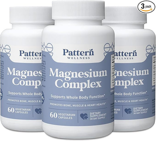 Pattern Wellness Magnesium Complex – Supports Muscle, Bone & Relaxation Health – with Zinc & Vitamin D – Daily Support Formula – 180 Vegan Capsules