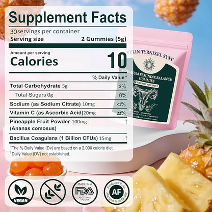 Probiotic Gummies for Women - Vital Prebiotic Source for Feminine Health, pH Balance & Odor Control - Vegan Daily Digestive & Immune Support, Pineapple Flavor, Sugar-Free, 60 Count