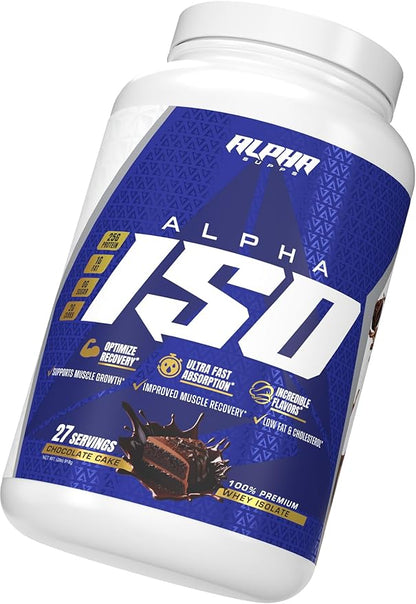 Alpha Supps ISO, Low Carb 100% Whey Protein Isolate Powder, 25 Grams Per Serving, Helps Support Muscle Growth, Low Sugar and Gluten Free (Chocolate Cake, 2 lb)