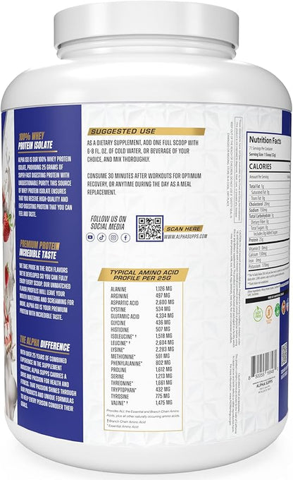 Alpha Supps ISO, Low Carb 100% Whey Protein Isolate Powder, 25 Grams Per Serving, Helps Support Muscle Growth, Low Sugar and Gluten Free (Strawberry Shortcake, 5 lb)