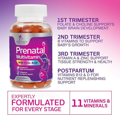 Prenatal Vitamins for Women - Pregnancy Vitamins Gummies with Folic Acid, Vitamin A, C, D3, B12, B6 - Prenatal Multivitamin Gummy for for Fetal Support, Pregnant & Nursing Women - 120 Gummies