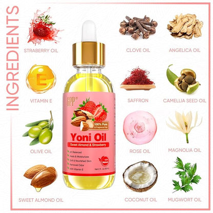 Yoni Oil Wash for Women pH Balance and Wetness, Feminine Oil Ingrown Hair, Nourishing, Moisturizing Formula for All Skin Types, Yoni Care with Vitamin E, Natural Yoni Wash(Strawberry)