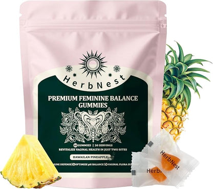 Feminine Balance Gummies - 0 Sugar Vaginal Probiotics for Women - Supports pH Balance & Odor Control - 60 Gummies (30 Days)