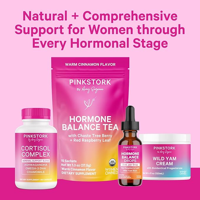 Pink Stork Hormone Balance Drops for Women - Supports Hormonal Health, PMS, Perimenopause & Mood, with Red Raspberry Leaf & Wild Yam - Liquid Supplement - Vegan, 2oz, 30 Servings