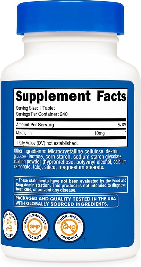 Nutricost Melatonin 10mg, 240 Tablets - 10mg Per Serving, Non-GMO, Gluten Free