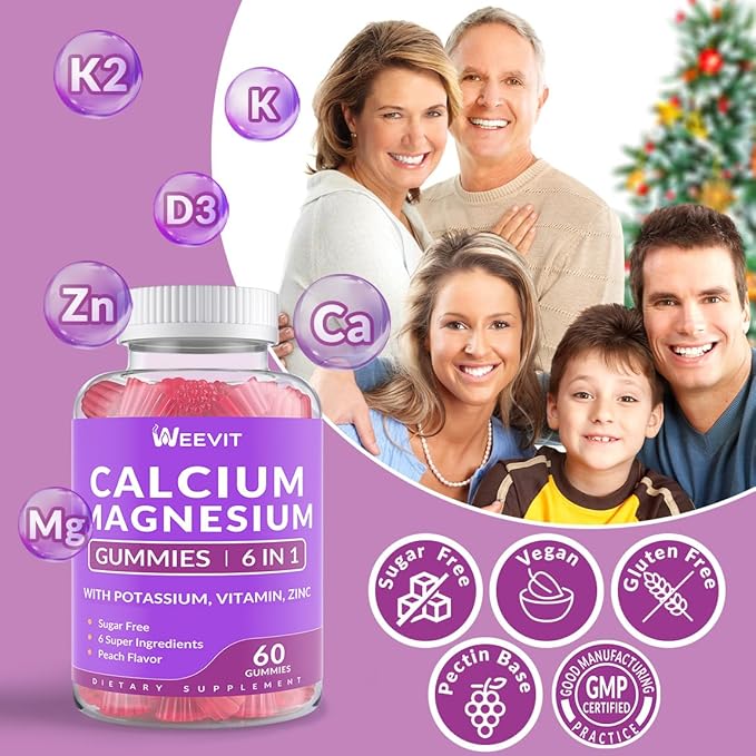 Sugar Free Calcium Gummies Supplement 600mg, Calcium Magnesium Zinc Gummies with Vitamin D3 K2, Potassium, High Absorption CA Gummy for Bone, Teeth & Muscle