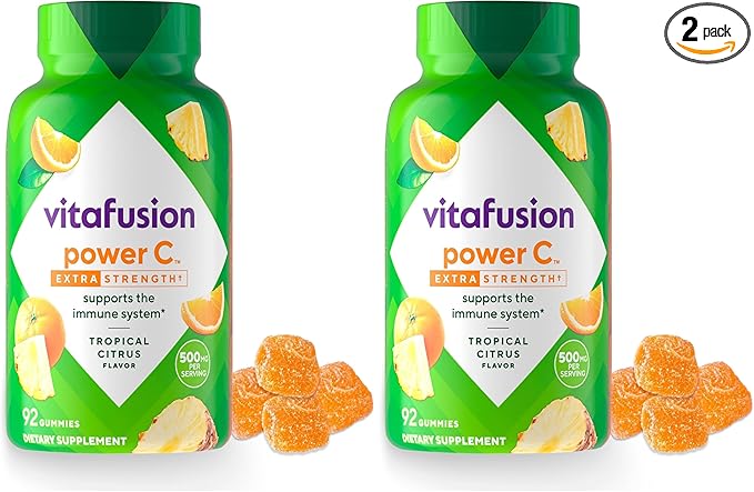 Vitafusion Extra Strength Power C Gummy Vitamins, Tropical Citrus Flavored Immune Support (1) Vitamins, 92 Count (Pack of 2)