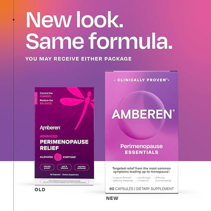 Amberen Perimenopause, Peri-Menopause Multi-Symptom Relief, Vitamin B, Vitamin E & Antioxidants Supplement, Clinically Shown to Help Support Hormone Balance, Hot Flashes & Night Sweats, 60 Count