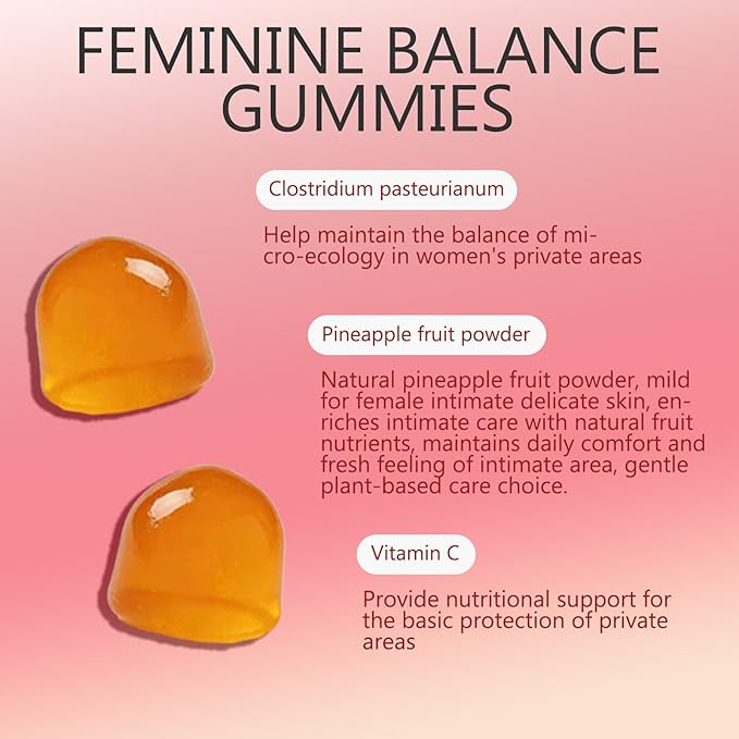 Feminine Balance Probiotic Gummies for Women - with Hawaiian Pineapple, pH Balance Support, Healthy Odor & Flora, Vaginal & Immune Health, Vegan Dietary Supplement - 60 Gummies (1)