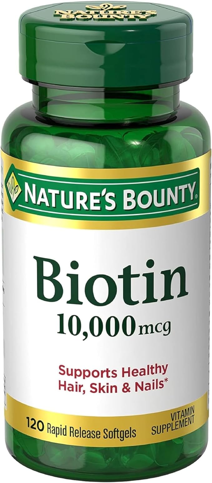 Nature's Bounty Biotin 10000 mcg, Supports Healthy Hair, Skin and Nails- Rapid Release Softgels- 120 Ct.,