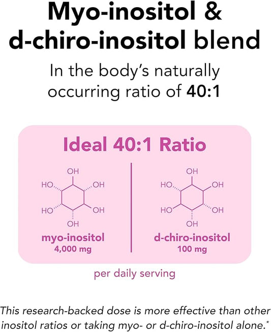 Theralogix Ovasitol Inositol Powder Packets - 90-Day Supply - Myo-Inositol & D-Chiro Inositol for Hormone Balance & Ovarian Function Support* - NSF Certified - 180 Packets
