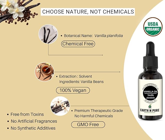 Earth N Pure Vanilla Essential Oil Natural & Therapeutic Grade | for Skin, Face, Hair, Candle, Diffuser and Home Fragrance with Glass Dropper 30 ML
