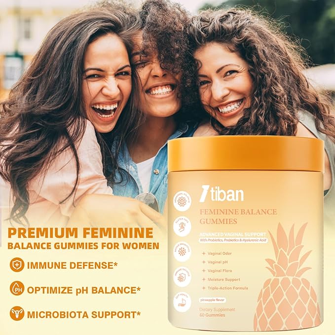 Pineapple Gummies for Women pH, Premium Feminine pH Balance Gummy, Vaginal Probiotics, Immune Support, Vegan, Gluten-Free, 60 Gummies 30 Servings