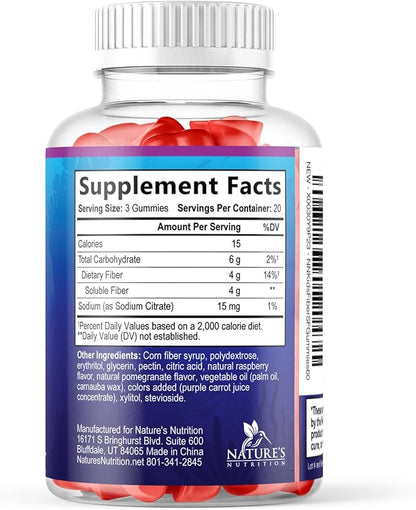 Kids Fiber Gummies – Sugar Free Prebiotic Plant-Based Fiber 4g per Serving Supplement - Improved Soluble Formula Supports Digestive Health & Regularity - Natural Berry Flavor Chewable - 60 Gummies