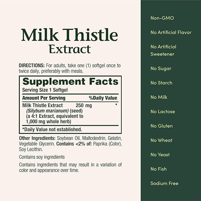 Nature's Bounty Milk Thistle 1000mg, Herbal Health Supplement, Daily Supplement, Gluten Free, Rapid Release Softgels, 50 Ct