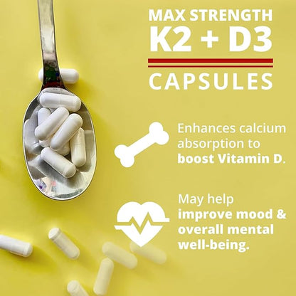 Dr. Boz - K2+D3 Capsules, 66 Servings - Vitamin D3 K2 Supplement with BioPerine - Bone & Heart Health - Enhanced Absorption - Quality Tested - Made in the USA - 5000iu (D3) - 4000iu (K2) - Self Care