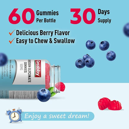 Magnesium Glycinate Gummies 500mg for Adults Sleep Support, Chewable Magnesium Gummies for Women & Men, Muscle Relief & Magnesium Supply (60 Count)