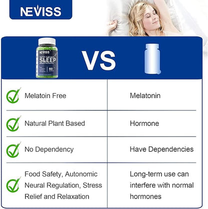 NEVISS Melatonin Free Sleep Aid Gummies for Adults - Magnesium Glycinate Gummies | GABA, L-Tryptophan, Magnesium, Ashwagandha - Non-Habit Forming, Help for Deep Relaxation - Vegan, Lemon Flavor, 1Pack