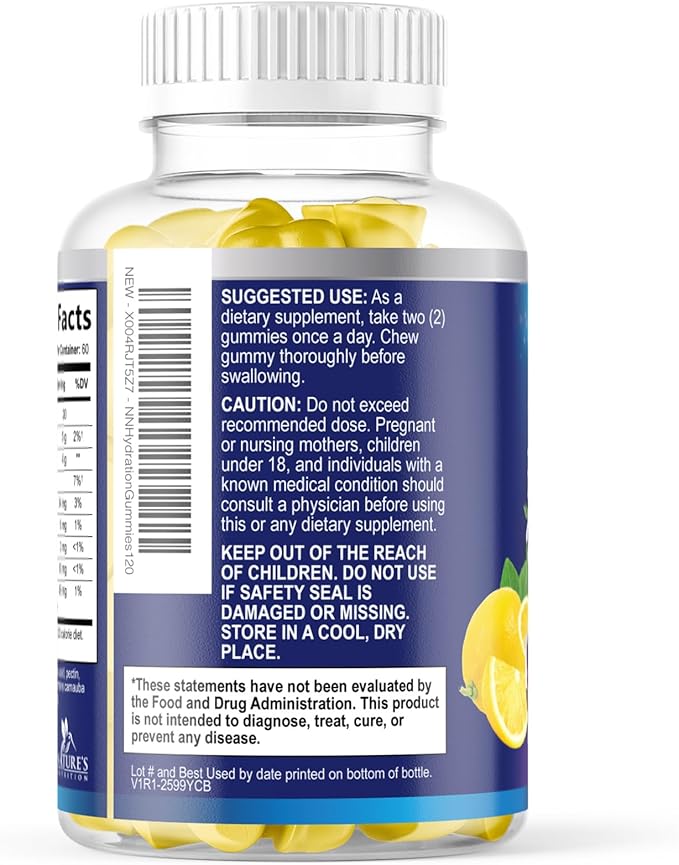 Hydration Electrolyte Gummies - Daily Liquid Replenisher Gummy - Electrolyte Multiplier with Minerals, Potassium & Real Salt - Vegan, Non-GMO - Tasty Lemon Flavor Hydration Electrolytes - 120 Gummies