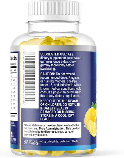 Hydration Electrolyte Gummies - Daily Liquid Replenisher Gummy - Electrolyte Multiplier with Minerals, Potassium & Real Salt - Vegan, Non-GMO - Tasty Lemon Flavor Hydration Electrolytes - 120 Gummies