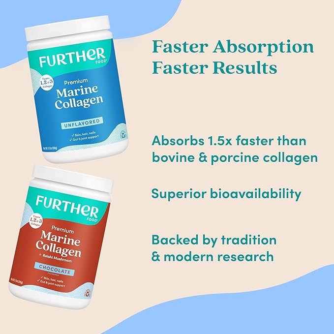 Further Food Unflavored Marine Collagen Peptides Powder, Wild-Caught Sustainably Sourced Fish, Hydrolyzed Type 1, 2 & 3, 12g Protein, 5.93 Oz