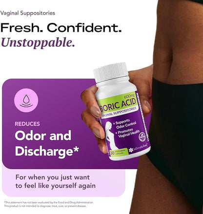 Intimate Rose Boric Acid Vaginal Suppositories, 14 Count for Feminine Deodorizing & Freshness - Vegan Capsules