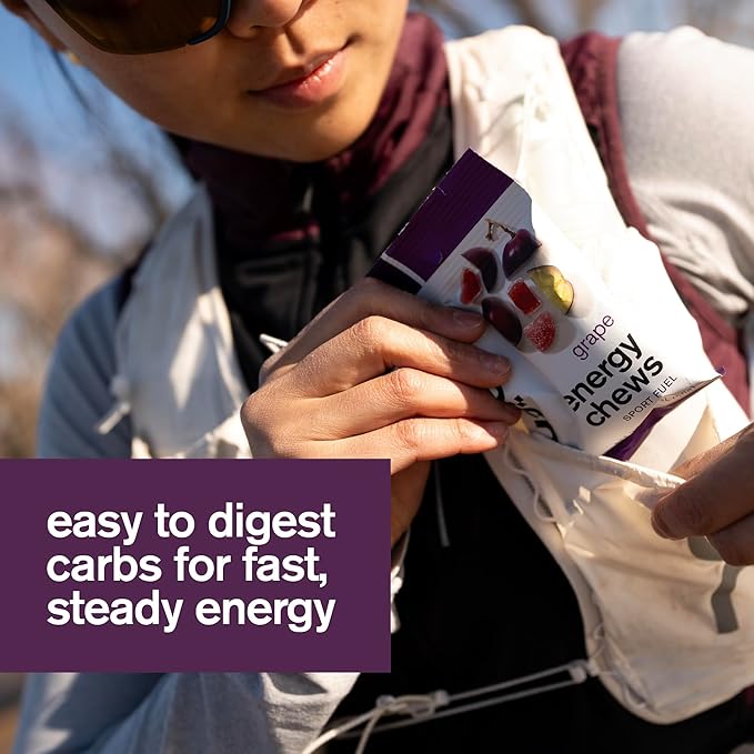 Skratch Labs Energy Chews | Gummies for Running, Cycling & Endurance Quick Carbs for Athletes, Easy to Digest, Real Fruit | Gel Alternative for Long Runs & Rides | Grape 10 Pack | Gluten Free, Vegan