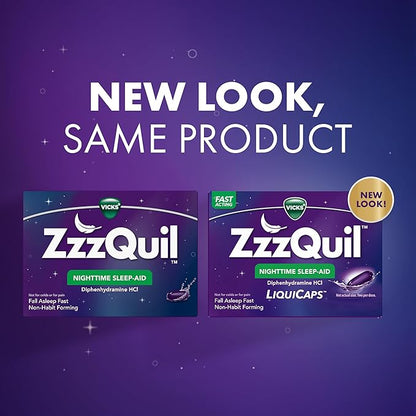 ZzzQuil LiquiCap Sleep Aid, Diphenhydramine 25mg HCl, Sleep Aids for Adults, Nighttime Sleep Aid, 72 LiquiCaps