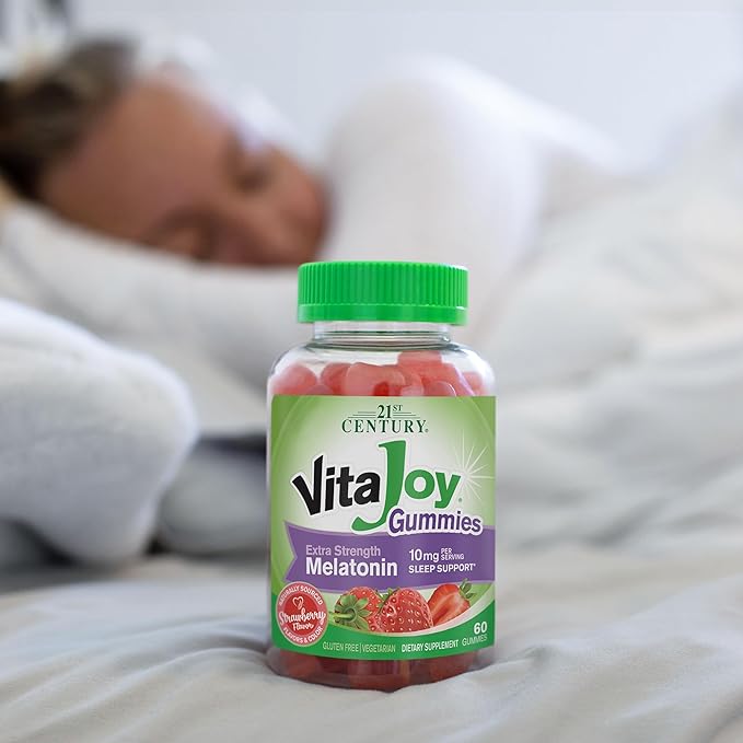 21st Century Healthcare VitaJoy Extra Strength Melatonin 10 mg Gummies, Strawberry, 60 Count, Red, 0.43 pounds, (Pack of 1)