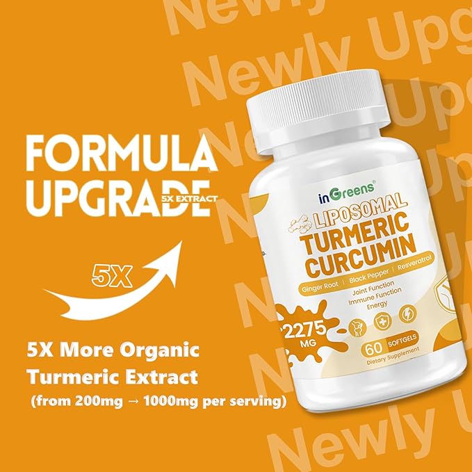 inGreens Turmeric Supplement 2275mg, 95% Curcumin, Liposomal Curcumin for Best Absorption, Curcumin Supplement for Joint Support, Bottled in USA - 180 Softgels