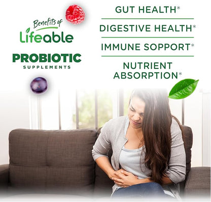 Lifeable Sugar Free Probiotics with Prebiotics Fiber – Great Tasting Natural Flavor Gummy Supplement – Keto Friendly Chewable – for Gut Health and Immune Support – for Adults, Man, Women – 90 Gummies
