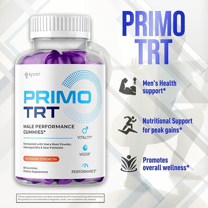 Primo TRT Gummies for Men, Official Primo TRT Male Performance Gummies with Maximum Strength Ingredients, Advanced PrimoTRT Male Health Support Gummy Supplement Premium Quality Vitamins (60 Gummies)