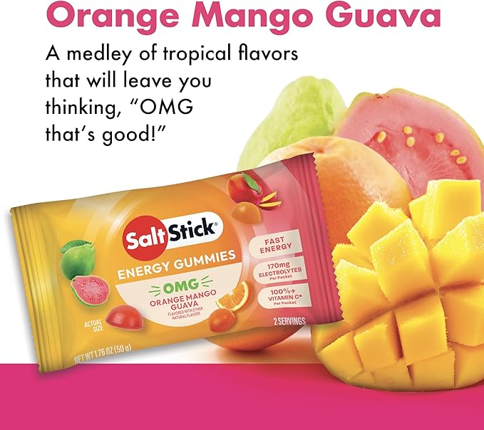 SaltStick Energy Gummies with Electrolytes, Orange Mango Guava Flavor, Easy to Chew Electrolyte Gummy, 10 Packs, 80 Gummies