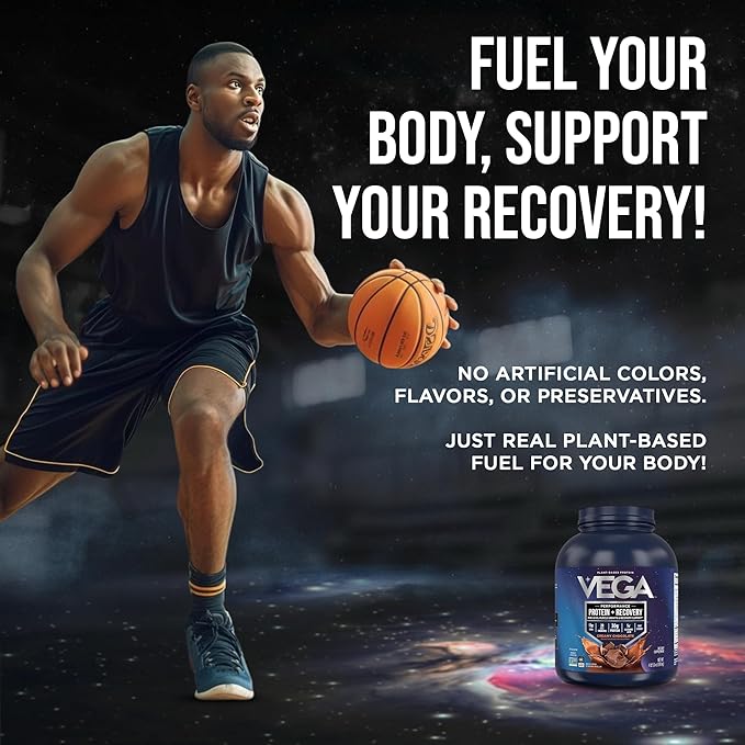 Vega Protein + Recovery, Chocolate – 30g Vegan Protein, Dairy & Gluten Free, Probiotics, NSF Certified, 4.4 lbs (45 Servings)