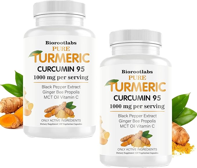 Biorootlabs Turmeric Curcumin | Pure Turmeric Curcumin Supplement 1000mg | 95% Curcuminoids with Bee Propolis, Ginger, MCT Oil, Fat Soluble Vitamin C, & Black Pepper 120 Capsules (2)