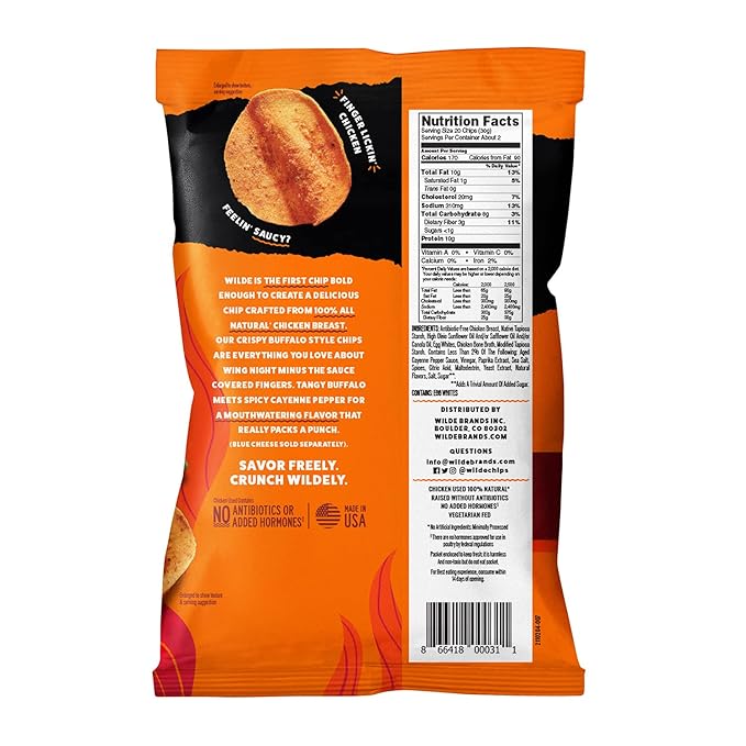 WILDE Buffalo Protein Chips, Thin and Crispy, High Protein, Keto Friendly, Made with Real Ingredients, 2.25oz Bags (Pack of 8)…