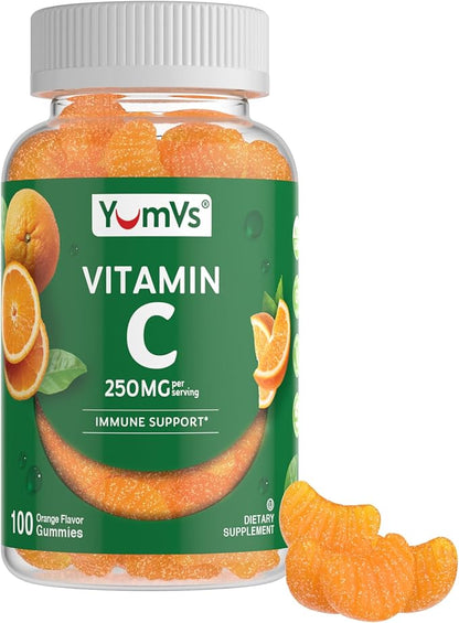 YUM-V'S Vitamin C Gummies for Adults - 250 mg Yummy Vitamin C Gummy - VIT C Gummies - Immune Support Supplement -Orange Flavored Kosher, Halal, Gluten Free (100 Count)