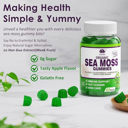 (2 Pack) Sea Moss Gummies - Irish Sea Moss Gummies for Adults & Kids - Advanced Superfood Seamoss Supplement with Organic Bladderwrack & Burdock Root Extract，ACV for Daily Immune, Gut Cleanse, Vegan