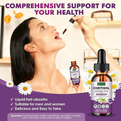 2 Pack Cortisol Supplements for Women & Men, 10 in 1 Cortisol Detox Manager Reducer with Magnesium, Ashwagandha, L-theanine, Hormone Balance Cortisol Drops, Calm, Mood Support