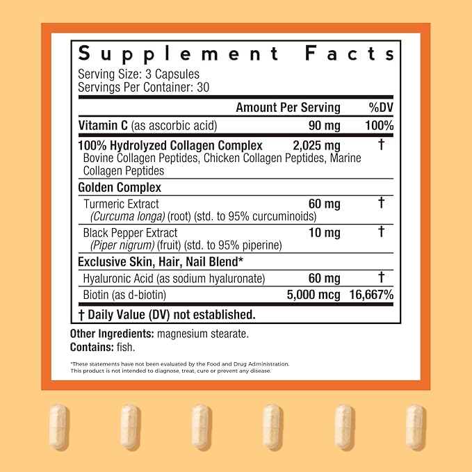 Doctor's Recipes Multi Collagen Peptides with Golden Turmeric, Vitamin C, Biotin, Hyaluronic Acid & Black Pepper, Collagen Supplements for Skin, Hair, Nail, Collagen for Women and Men, 90 Caps