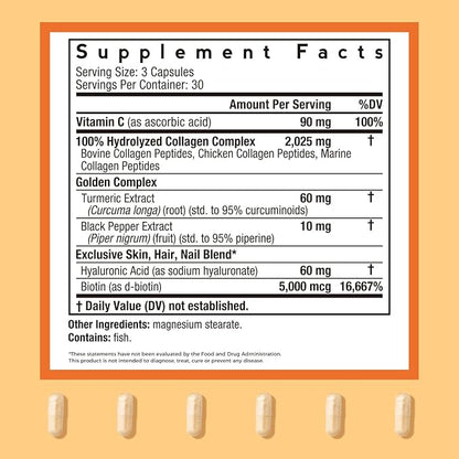 Doctor's Recipes Multi Collagen Peptides with Golden Turmeric, Vitamin C, Biotin, Hyaluronic Acid & Black Pepper, Collagen Supplements for Skin, Hair, Nail, Collagen for Women and Men, 90 Caps