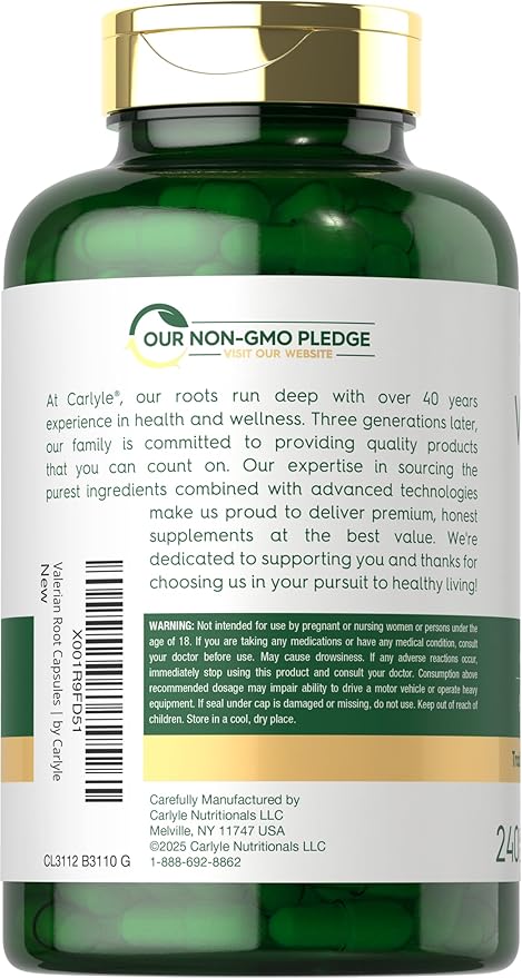 Carlyle Valerian Root Capsules | 240 Count | Herb Extract Supplement | Non-GMO, Gluten Free