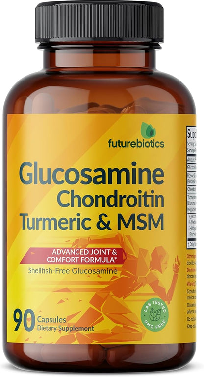 Futurebiotics Glucosamine Chondroitin Turmeric & MSM Advanced Joint Formula, Supports Healthy Joints & Mobility - Non-GMO, 90 Capsules