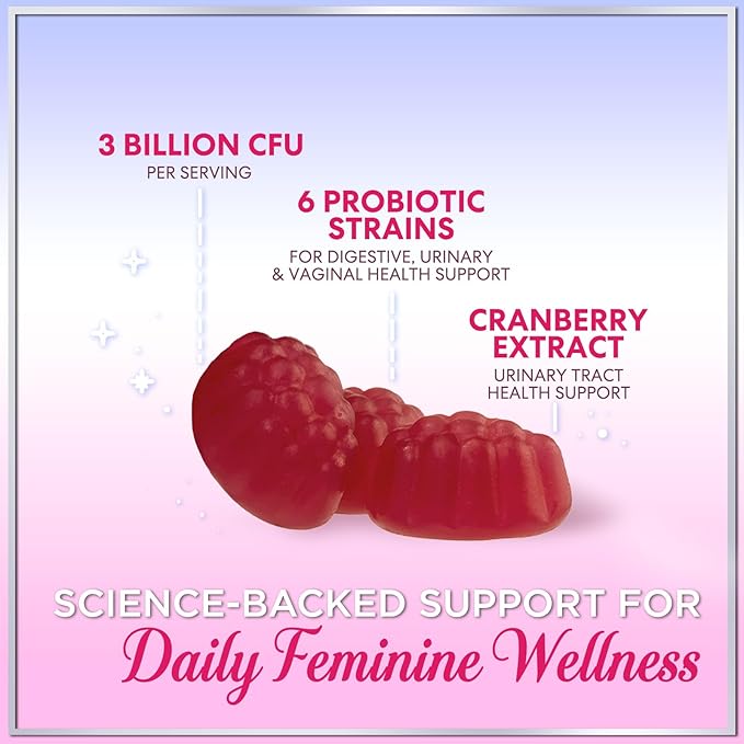 Probiotics for Women Gummies with Cranberry - 6 Premium Strains for PH Balance - Women Probiotics for Digestive Health, Vaginal & Immune Support, Women's Probiotic Feminine Health Gummy - 120 Gummies