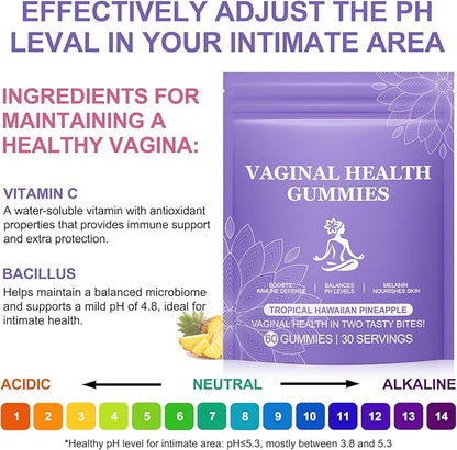 Vaginal Probiotics for Women, PH Balance Gummies, Probiotics for Women Vaginigal Health, Support Healthy Odor, Yeast Balance & Flora, Vaginal Health Supplement - 60 Pineapple Gummies