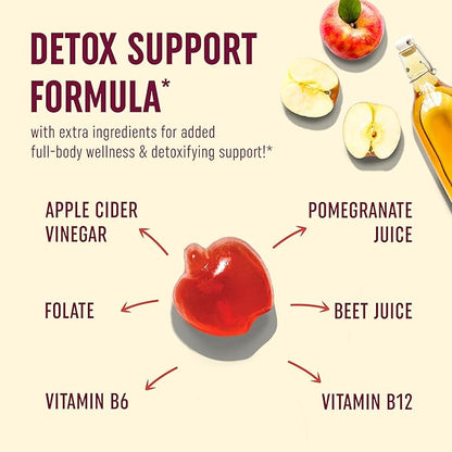 Organic Apple Cider Vinegar Gummies for Digestion, Detox & Healthy Immune Function Support | 1000MG ACV Per Serving | With The Mother, Vitamin B6, B12 & Folate | Vegan, Gluten-Free | 60 Gummies