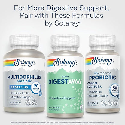 SOLARAY Super Digestaway Digestive Enzymes - Pancreatin, Papain, Ginger, Pepsin, Betaine HCl, Aloe Vera, and More - Digestion & Nutrient Absorption Support - Lab Verified - 60 VegCaps