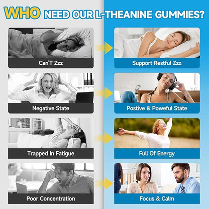 L-Theanine Gummies for Kids & Adults, L Theanine Supplement with Magnesium Glycinate, Ashwagandha, GABA, 5HTP for Calm, Relax, Zzz & Focus Support, Vegan Strawberry Flavor, 60 Count